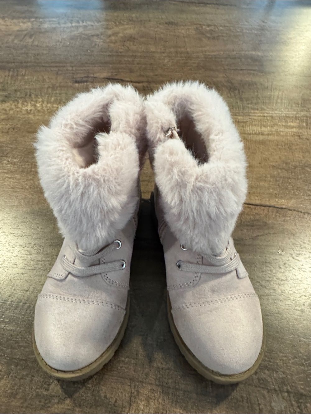 Girls Size 11 Pink Faux Fur Lace-Up Ankle Boots